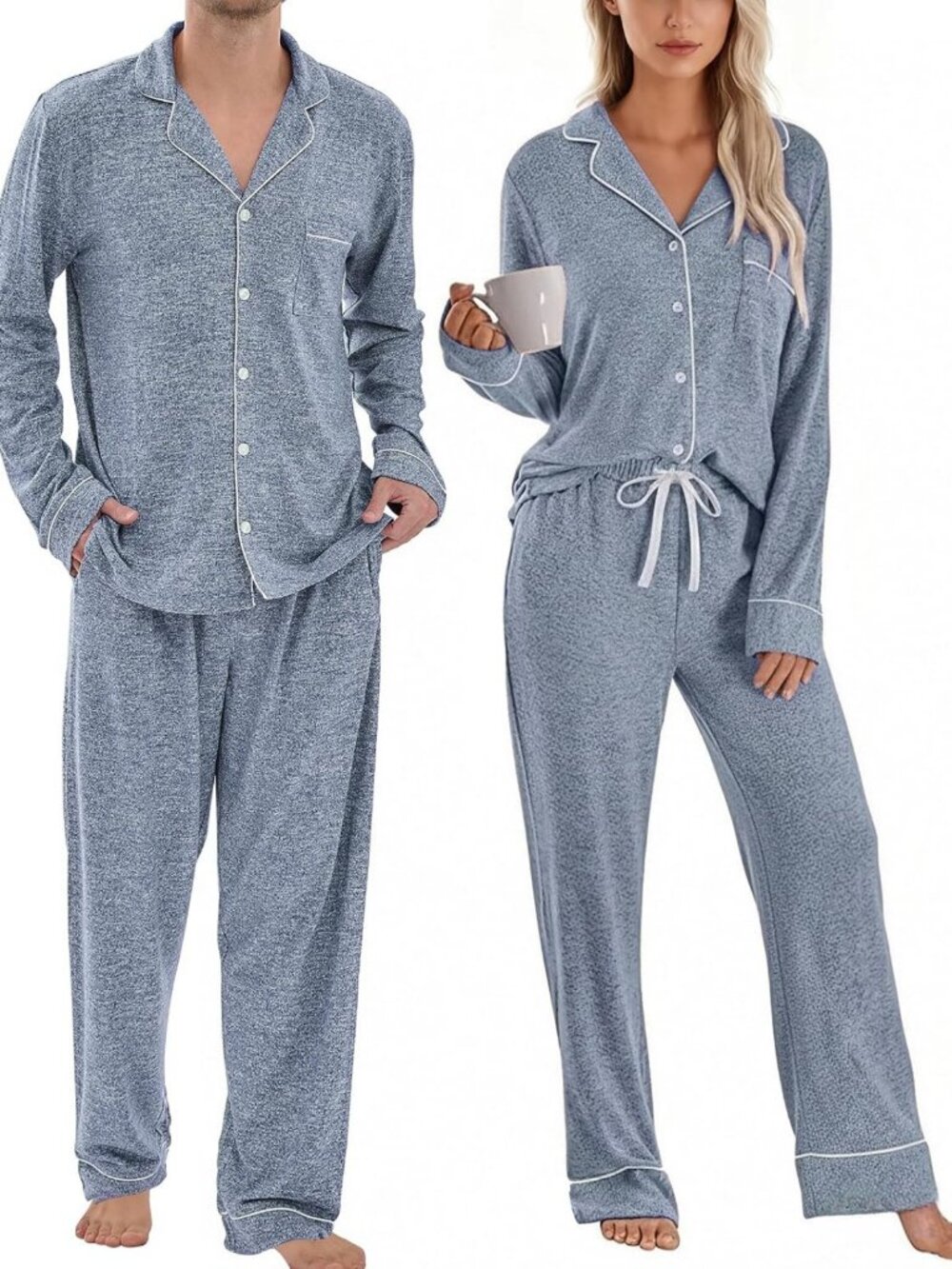 Cozy Matching Couples Pajamas Set | Soft Long Sleeve Button Down Loungewear